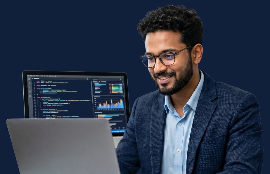 Professional reviewing an AI learning plan on a laptop